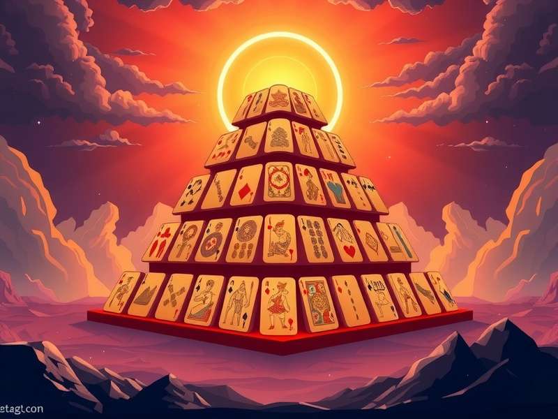 पिरामिड सॉलिटेयर कार्ड गेम का लेआउट दिखाती हुई तस्वीर