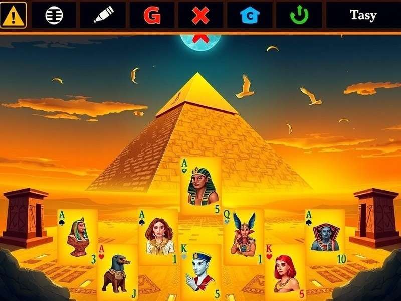 Classic Ancient Egypt Pyramid Solitaire game board with cards arranged in pyramid shape