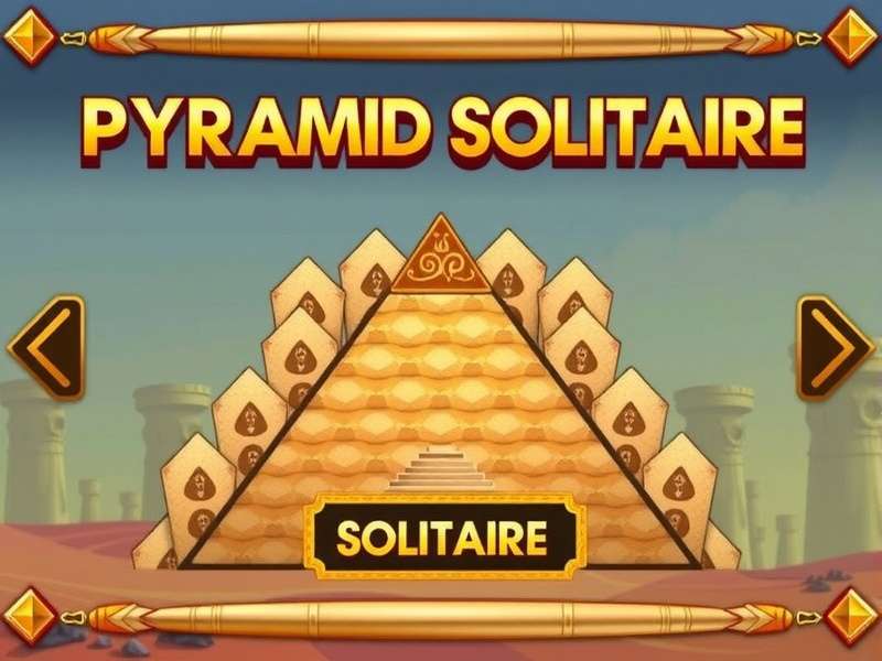 A solitaire card game laid out in a pyramid shape on a wooden table