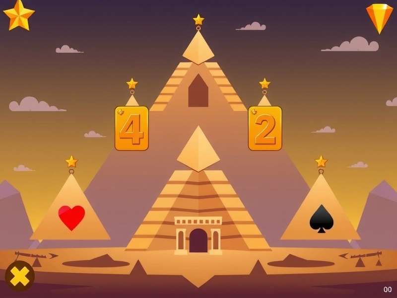 Strategic overhead view of a Pyramid Solitaire Giza game in progress on a wooden table