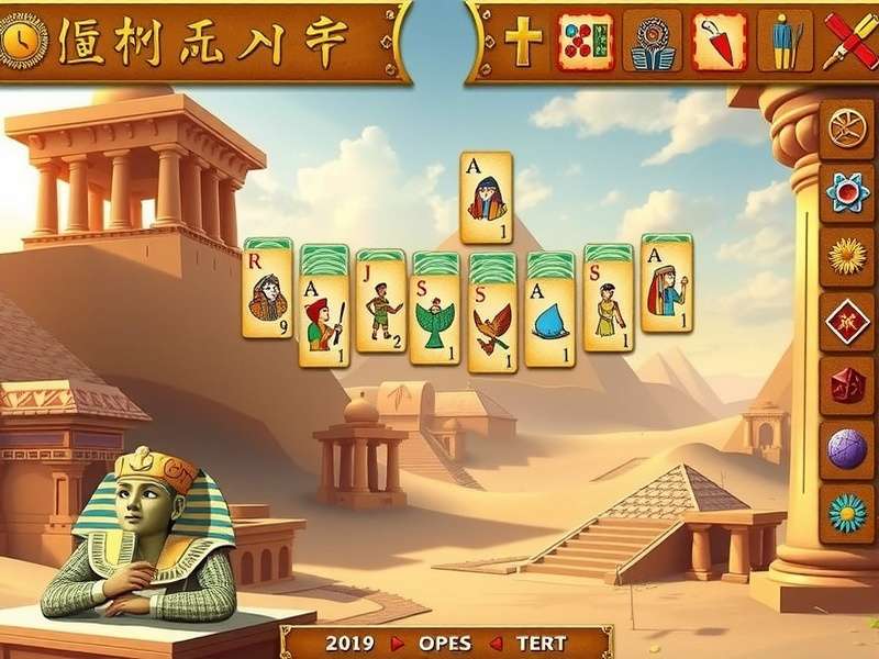 Ancient Egypt Solitaire gameplay screenshot showing a pyramid of cards with Egyptian-themed background