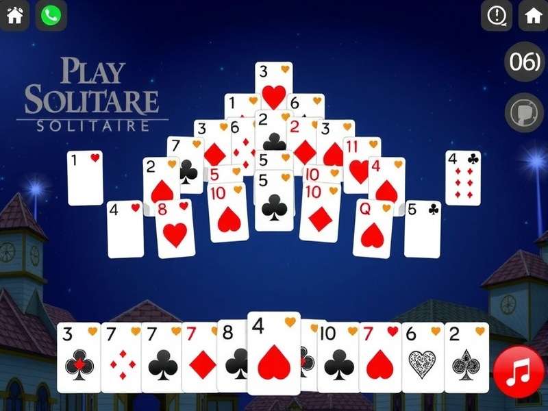 Pyramid Solitaire game layout with cards arranged in pyramid formation on digital screen