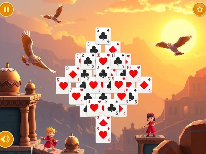 Pyramid Solitaire game displayed in full screen mode on desktop and mobile devices