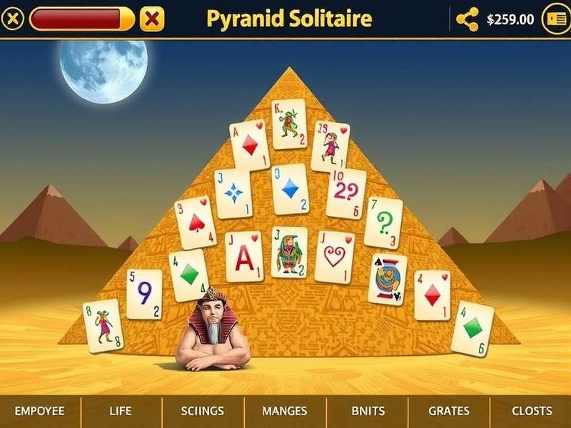Ancient Egyptian pyramids with cards overlay depicting Pyramid Solitaire gameplay