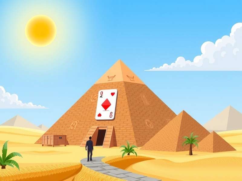 Ancient Egyptian pyramid solitaire cards laid out on a stone table with golden sunlight