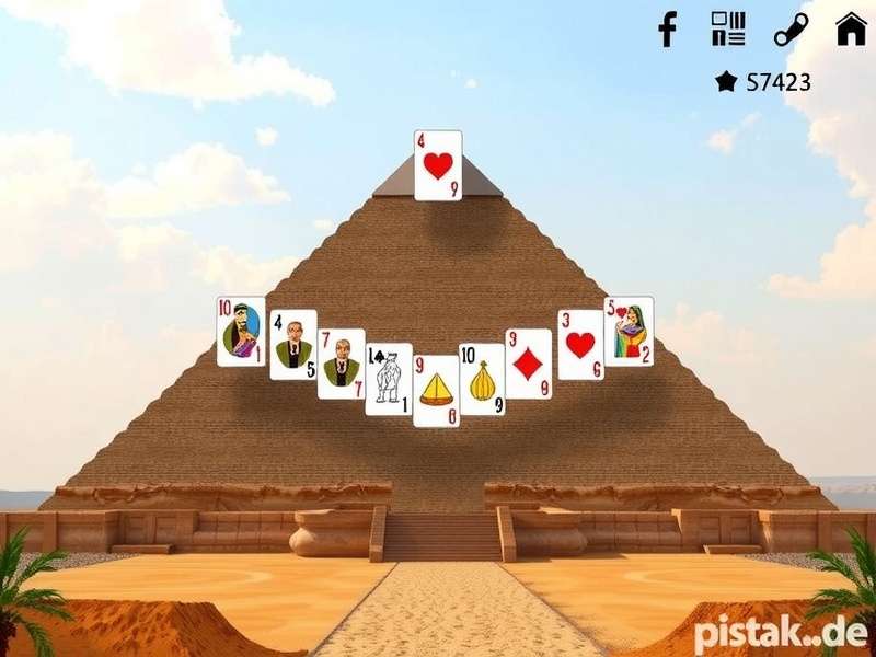 Classic Ancient Egypt Pyramid Solitaire game layout with golden pyramid and playing cards