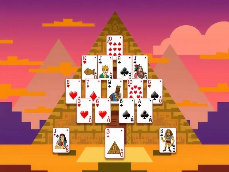 Egyptian Solitaire Pyramid — golden desert landscape with a pyramid-shaped card layout