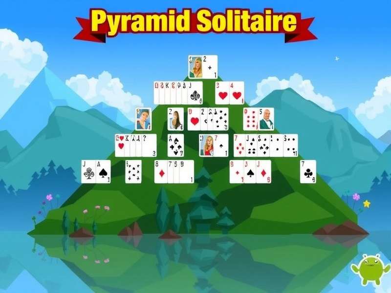 Microsoft Pyramid Solitaire game screenshot showing the classic pyramid layout with cards on a green felt table