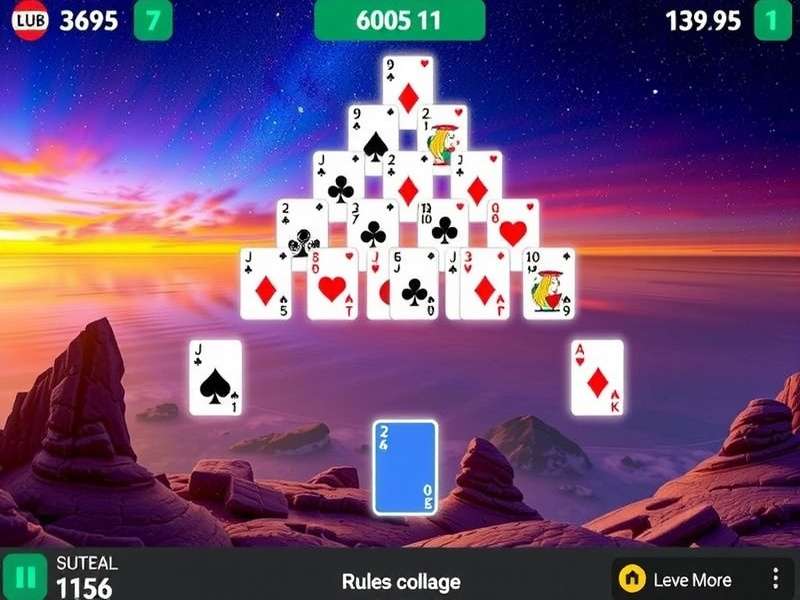Pyramid Solitaire card layout arranged in a classic pyramid formation on a wooden table