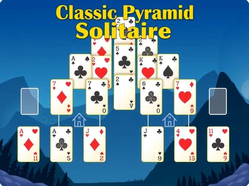 Classic Pyramid Solitaire game board with cards arranged in a pyramid shape