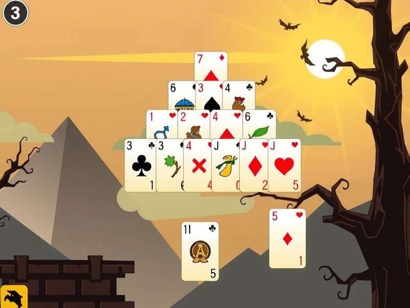 Pyramid Solitaire game layout showing the classic card pyramid tableau with cards arranged in rows