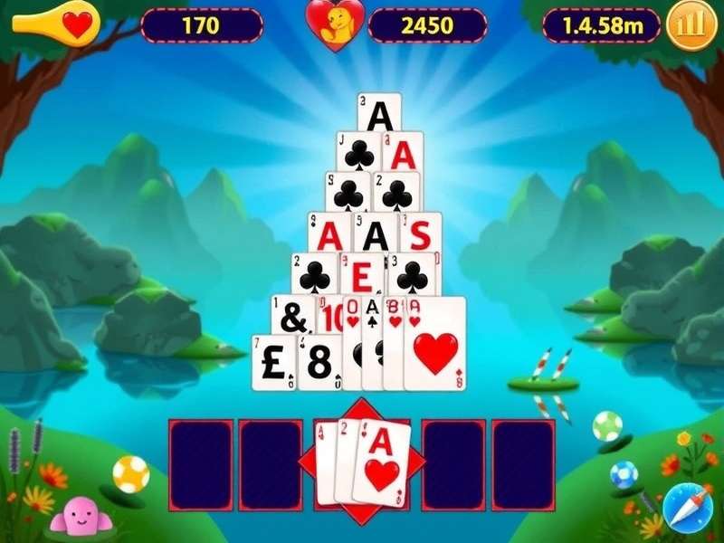 Pyramid Solitaire Aarp Free Online — digital card pyramid with golden sands backdrop