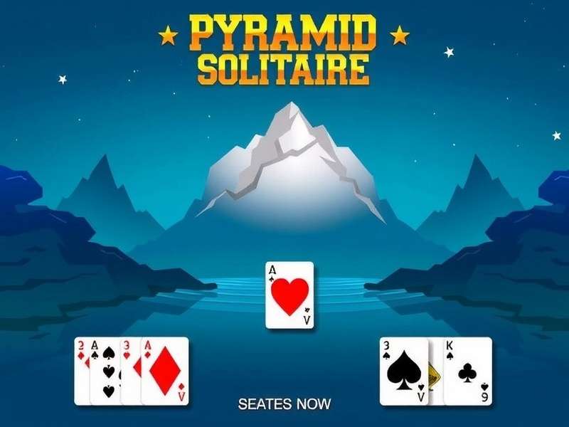 Pyramid Solitaire free games online play now – a beautifully arranged pyramid of cards on a wooden table with golden accents