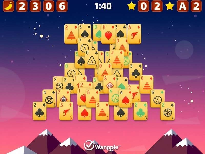 Pyramid Solitaire Full Screen Free game layout showing pyramid card arrangement in golden theme