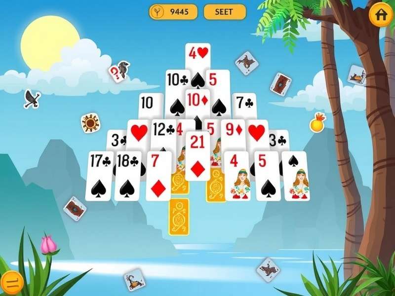 Pyramid Solitaire – A majestic pyramid of cards with golden backdrop, representing the classic solitaire variant loved by Indian players.