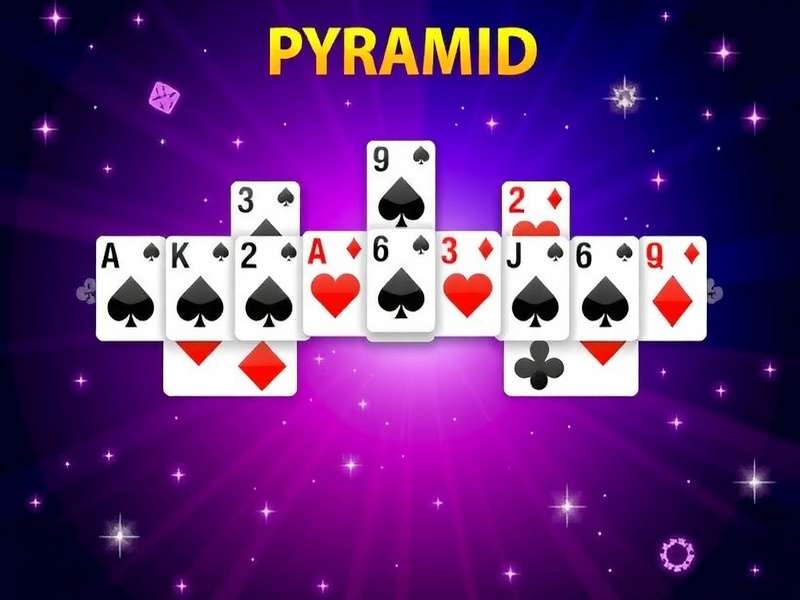 Pyramid Solitaire Free Without Download game layout showing the iconic pyramid card arrangement on a wooden table