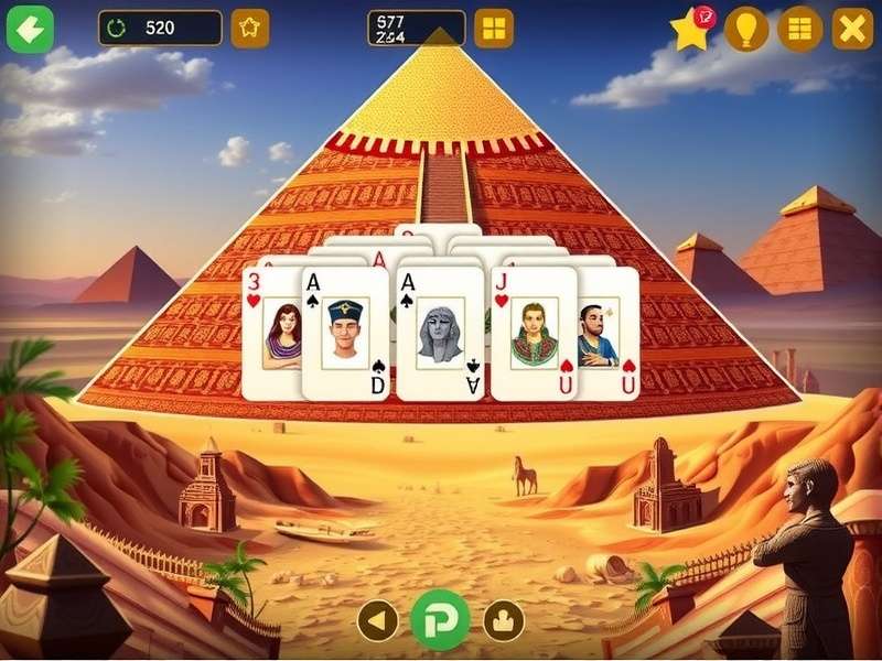 Ancient Egypt Pyramid Solitaire Free Online game board with hieroglyphic card backs and golden pyramid layout