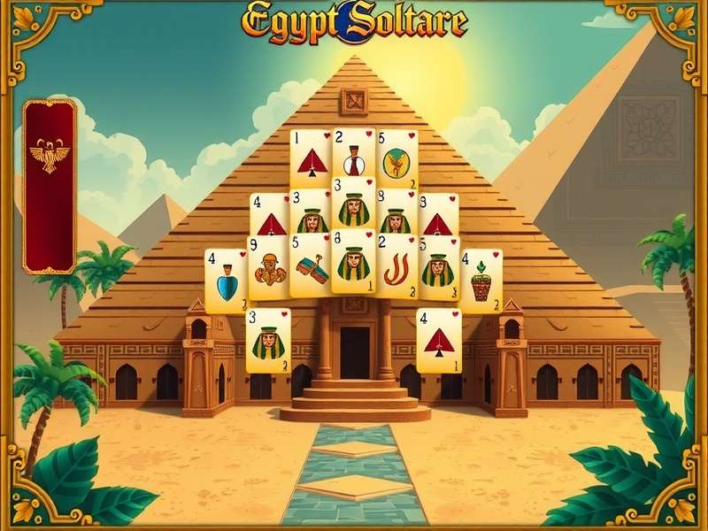 Ancient Egypt Pyramid Solitaire Full Screen Free game interface showing pyramid layout with Egyptian themed cards and full screen mode