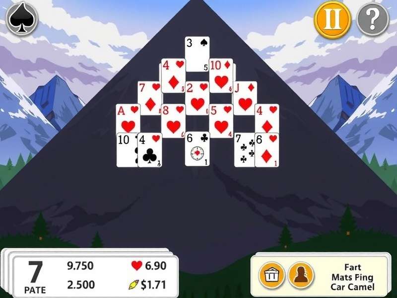 Pyramid Solitaire card game layout with pyramid formation on green felt